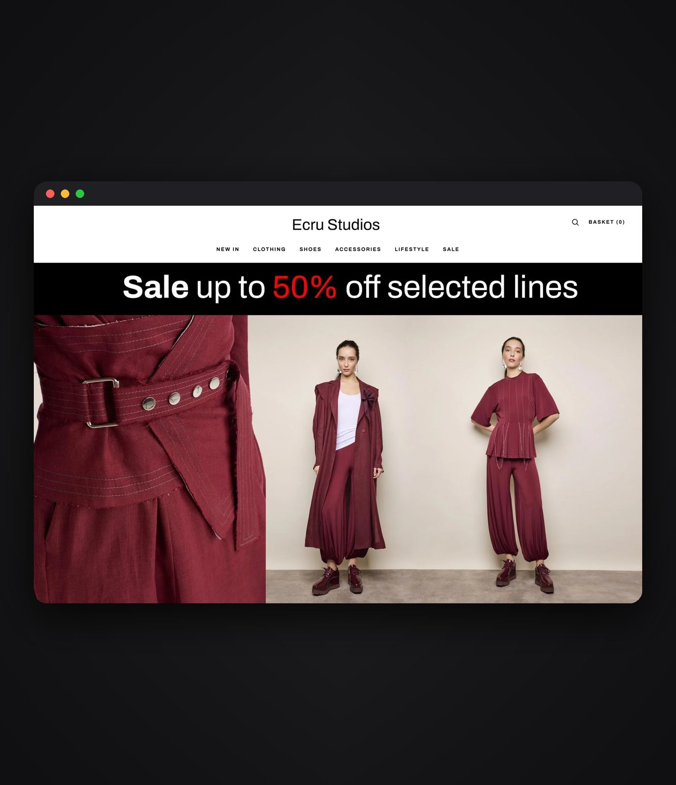Ecru Studios online shop on desktop