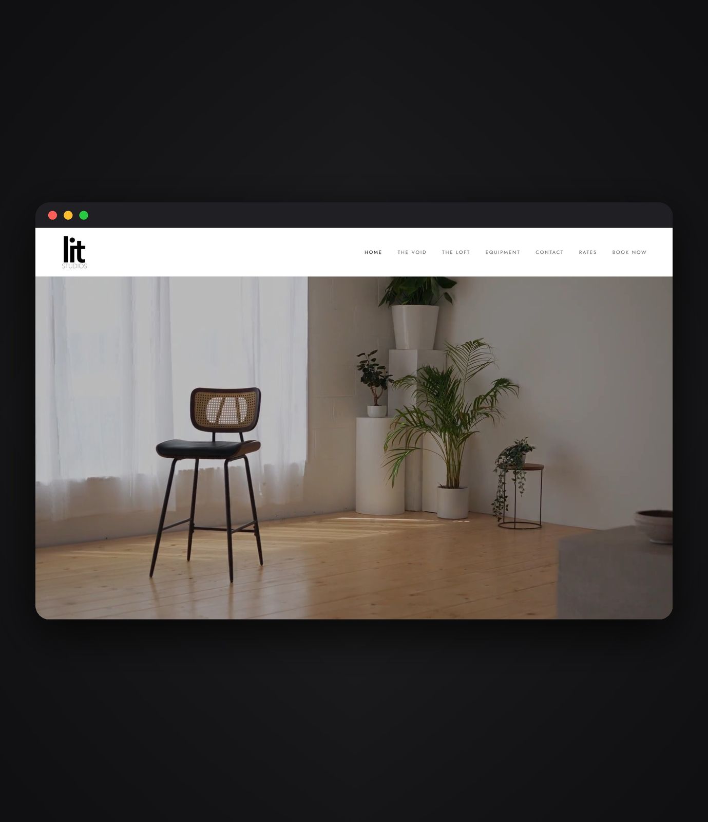 Lit Studios photography studio hire website on desktop